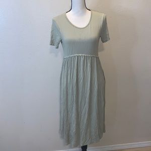 Orange Creek sage green short sleeve stretchy casual midi dress